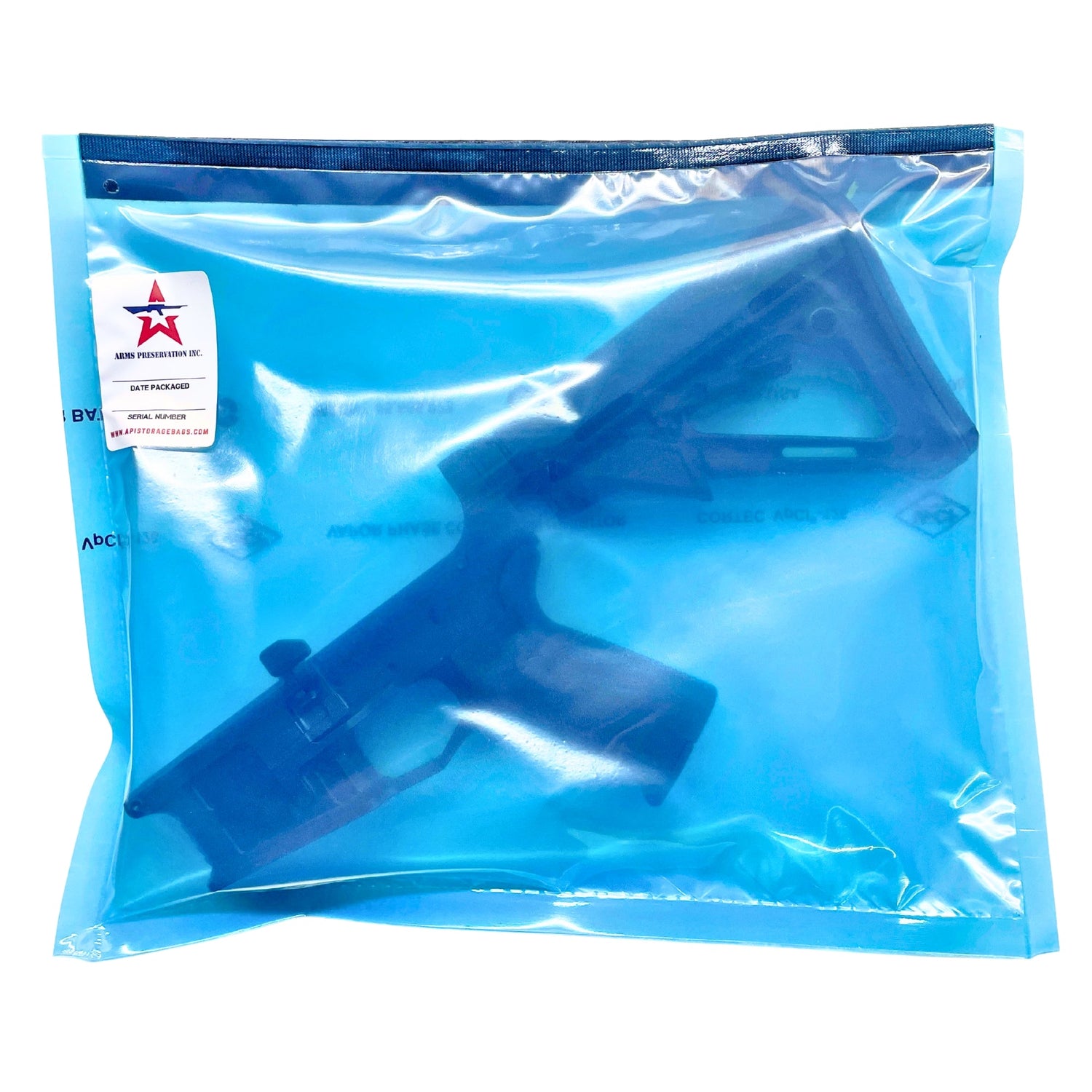 API VCI bag protecting an AR-15 lower receiver from moisture during long-term storage